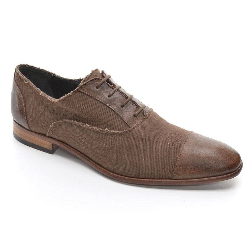 Men Lanvin Brown Leather Canvas Cap Toe Oxfords UK 9.5